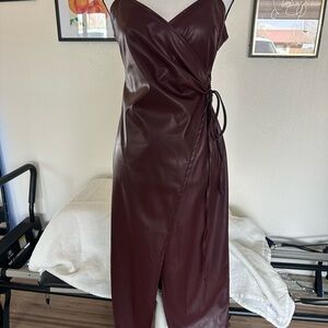 Forever 21 Deep Red Faux Leather Midi Dress
